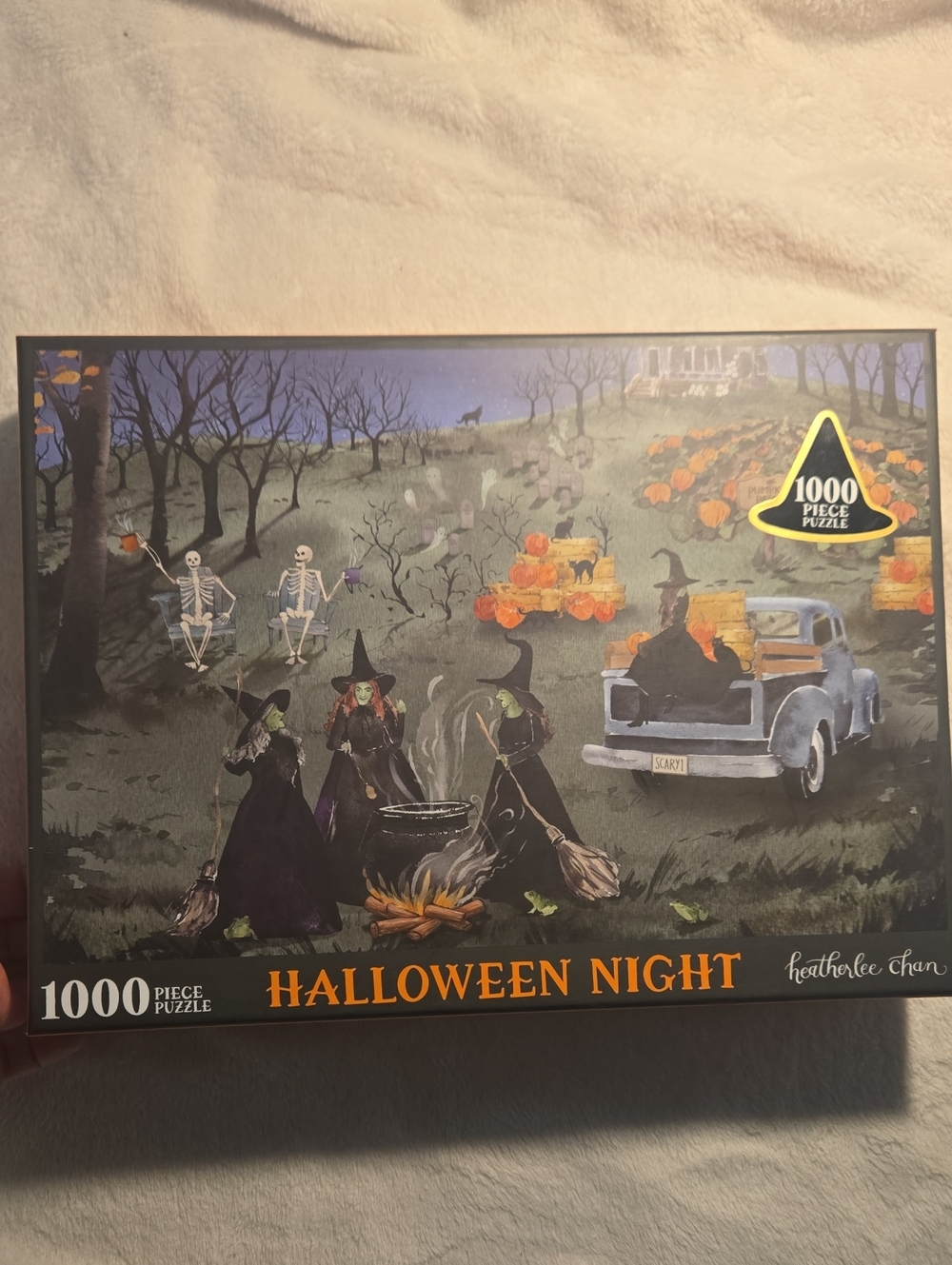Halloween Night 1000 Piece Puzzle With Witches And Pumpkins By Heatherlee Chan